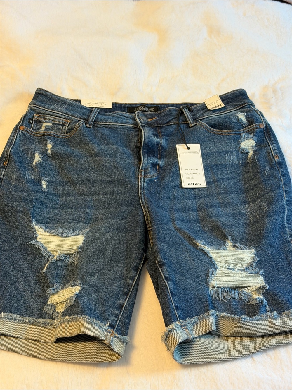 Judy Blue Distressed Dark Blue Jean Shorts